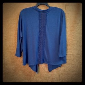 Dark Blue Open Front, Lace Detail Sweater